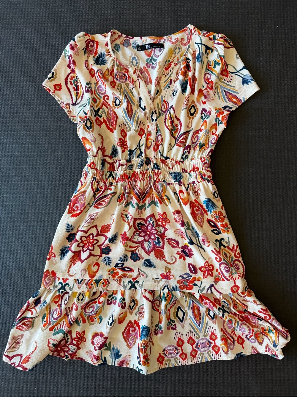 Chetta B Cream Midi Dress with Red, Blue & Pink Floral Print
